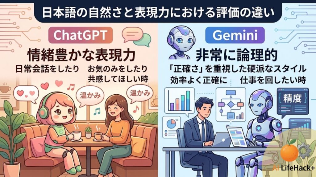 日本語の自然さと表現力における評価の違い